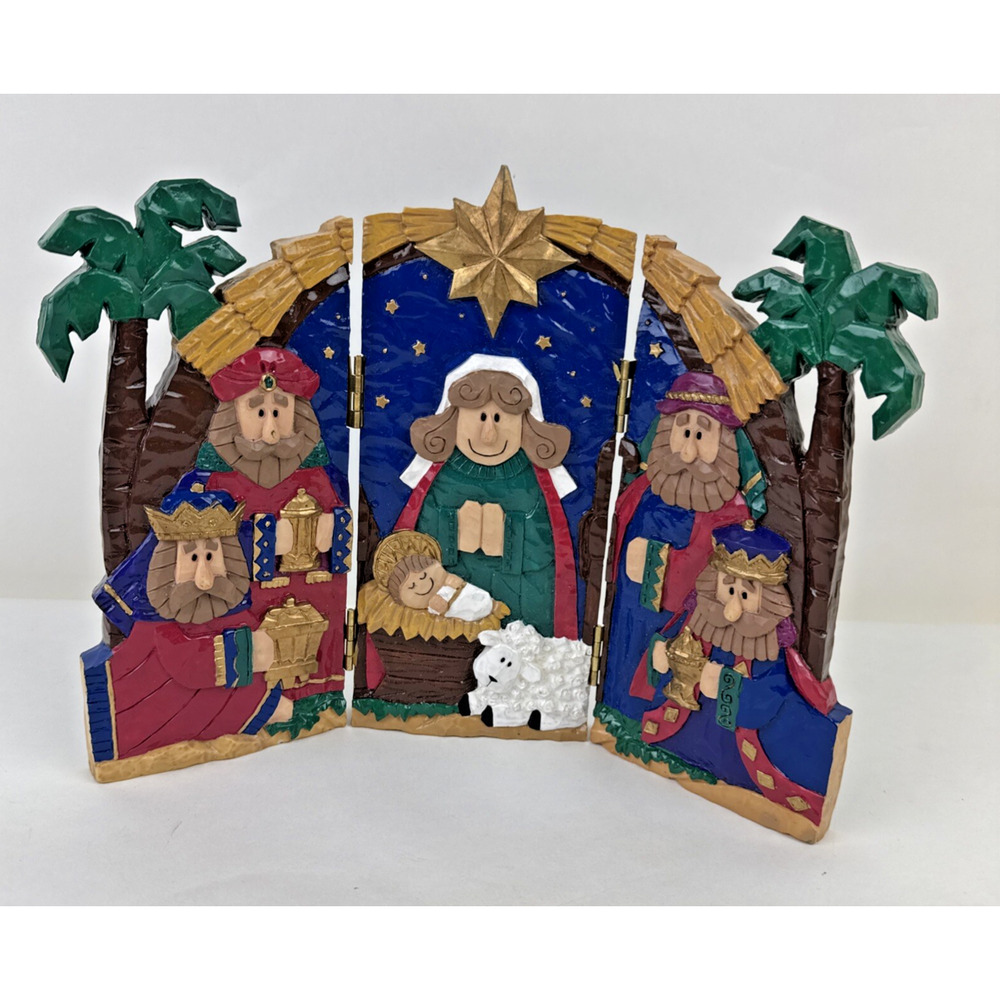 Nativity Scene Folk Art – 3 Panel Hinged Christmas Baby Jesus Manger